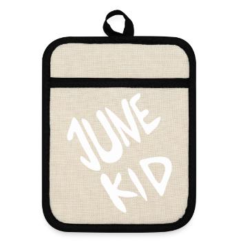 Juni Kind Handlettering Schriftzug - Topflappen mit Gummirückseite - Leinen/Schwarz  - Vorne