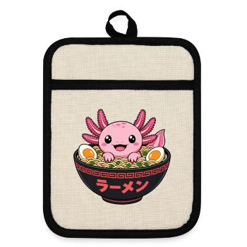 Süßer Axolotl in der Ramen Suppenschüssel - Topflappen mit Gummirückseite - Leinen/Schwarz  - Vorne