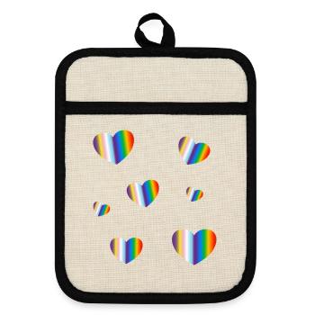 Inklusive Pride-Flagge Herzen - Topflappen mit Gummirückseite - Leinen/Schwarz  - Vorne