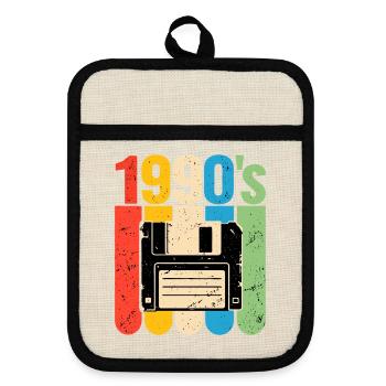 1990er Retro Computer Nostalgie mit Diskette - Topflappen mit Gummirückseite - Leinen/Schwarz  - Vorne