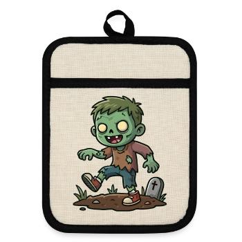 Grüner Zombie - Topflappen mit Gummirückseite - Leinen/Schwarz  - Vorne