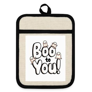 Buh auf dich! Süße Geister Halloween - Topflappen mit Gummirückseite - Leinen/Schwarz  - Vorne