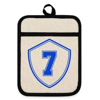Blaues Sieben Shield Emblem - Topflappen mit Gummirückseite - Leinen/Schwarz  - Vorne