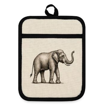 GEEKLEY – Bestiarium – Elefant - Topflappen mit Gummirückseite - Leinen/Schwarz  - Vorne