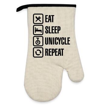 Eat sleep unicycle repeat unicycling circus clown - Oven glove with rubber coating - linen/black  - Front
