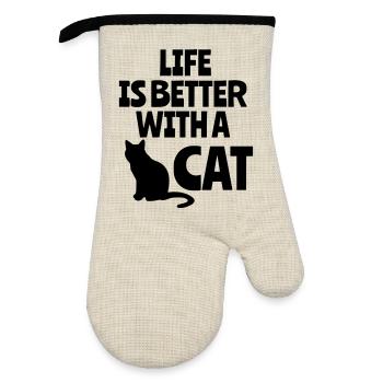 Das Leben ist besser mit einer Katze, Katzen, Tieren # - Ofenhandschuh mit Gummibeschichtung - Leinen/Schwarz  - Vorne