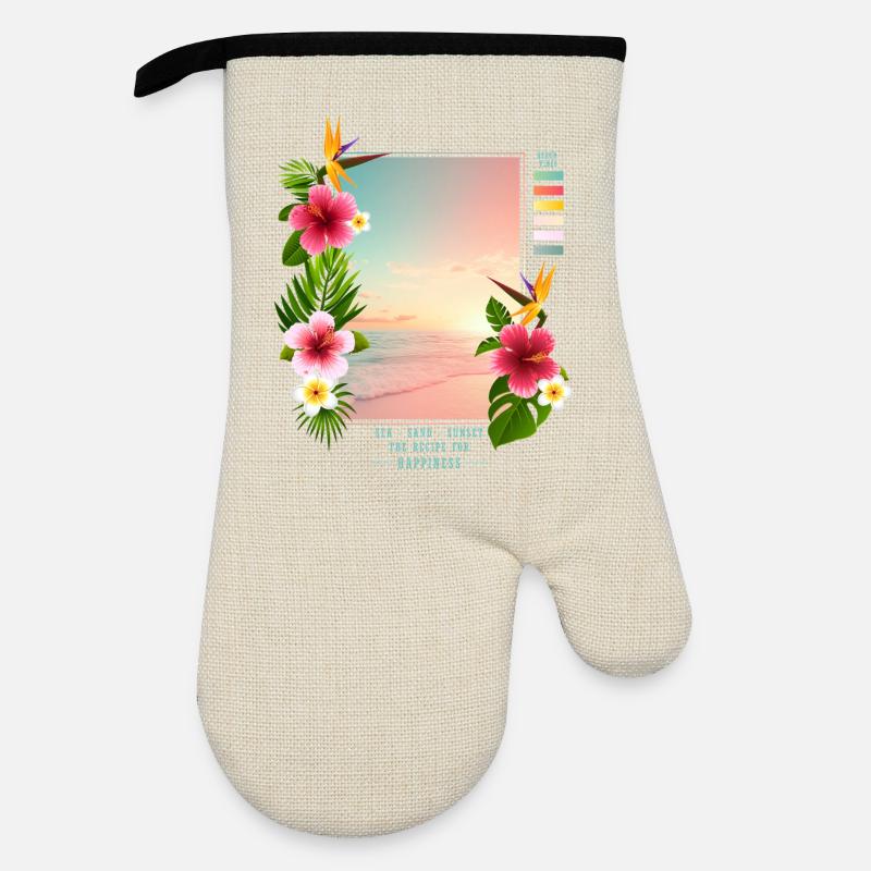 Sea - Sand - Sunset - Oven glove with rubber coating - linen/black 
