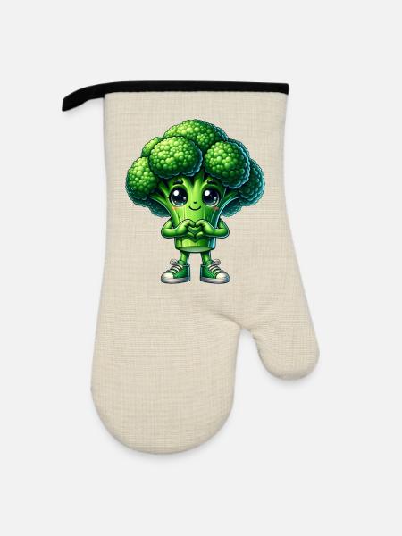 Brokkoli Herzhände - Ofenhandschuh mit Gummibeschichtung - Leinen/Schwarz