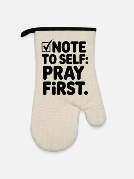Pray First Gebet Jesus Glaube - Ofenhandschuh mit Gummibeschichtung - Leinen/Schwarz