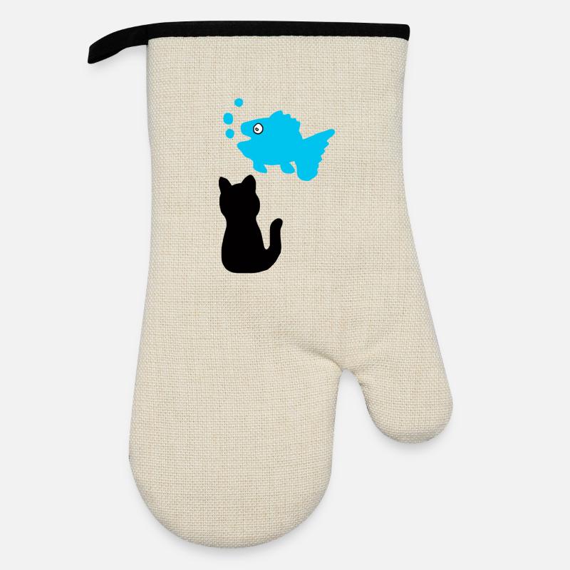 Fish Thoughts - Oven glove with rubber coating - linen/black 