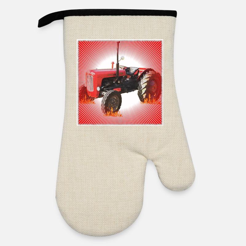 Roter Traktor mit Strahlendes Muster - Ofenhandschuh mit Gummibeschichtung - Leinen/Schwarz 