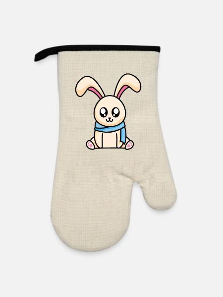 Hase mit Schal - Ofenhandschuh mit Gummibeschichtung - Leinen/Schwarz