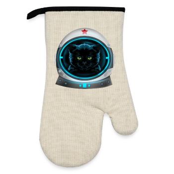 angry space cat astronaut - Oven glove with rubber coating - linen/black  - Front