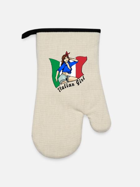 Italienisches Mädchen Flaggen Design - Ofenhandschuh mit Gummibeschichtung - Leinen/Schwarz