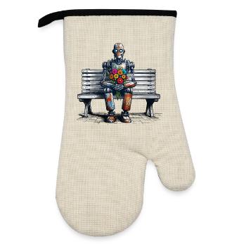 Robot Bench Flowers Robot Love Rusty Art - Oven glove with rubber coating - linen/black  - Front