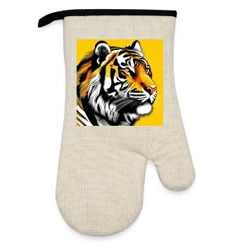 Tiger Pop Art - Oven glove with rubber coating - linen/black  - Front