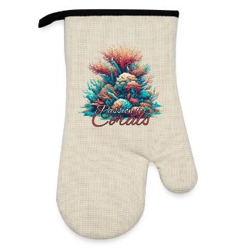 Passion for coral gift - Oven glove with rubber coating - linen/black  - Front