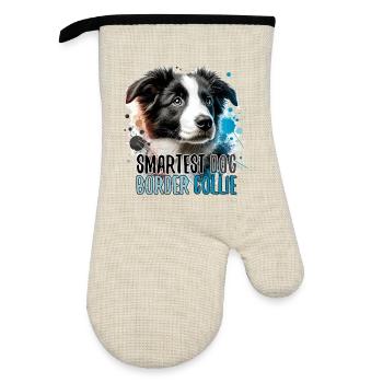 Border Collie Puppy Smartest Dog Gift - Oven glove with rubber coating - linen/black  - Front
