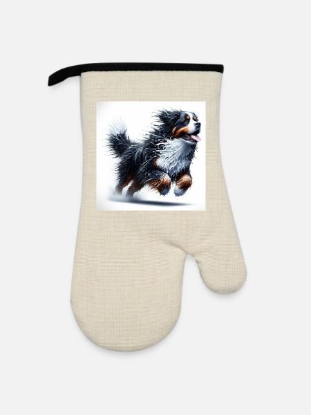 Berner Sennenhund - Ofenhandschuh mit Gummibeschichtung - Leinen/Schwarz