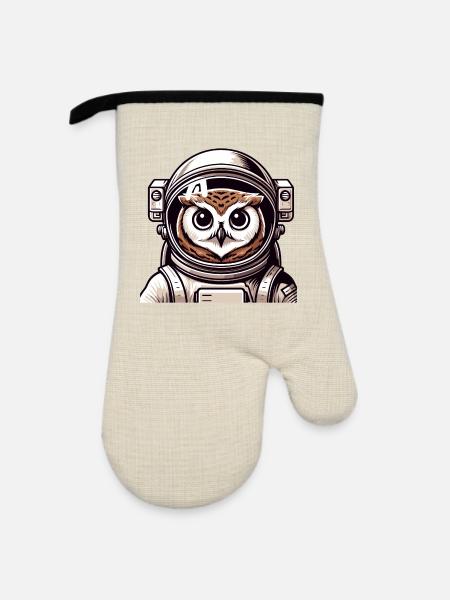 Eine Astronauten-Eule im Cartoon-Stil - Ofenhandschuh mit Gummibeschichtung - Leinen/Schwarz 