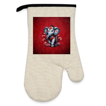 Majestic elephant in traditional Japanese style. - Oven glove with rubber coating - linen/black  - Front