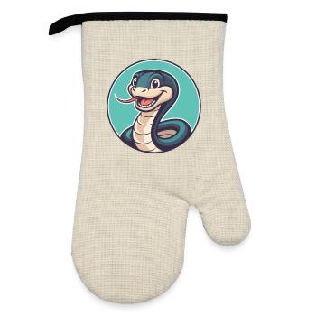 Snake Kawaii Cartoon Character Animal Pet Face - Oven glove with rubber coating - linen/black  - Front