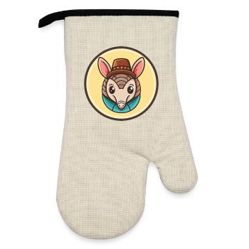 Armadillo Kawaii Cartoon Character Animal Pet Face - Oven glove with rubber coating - linen/black  - Front
