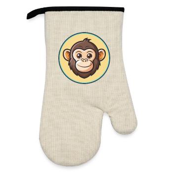 Chimpanzee Kawaii Cartoon Character Animal Face - Oven glove with rubber coating - linen/black  - Front