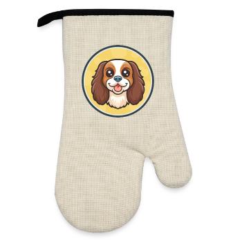 English Toy Spaniel Dog Breed Funny Cartoon Kawaii - Oven glove with rubber coating - linen/black  - Front