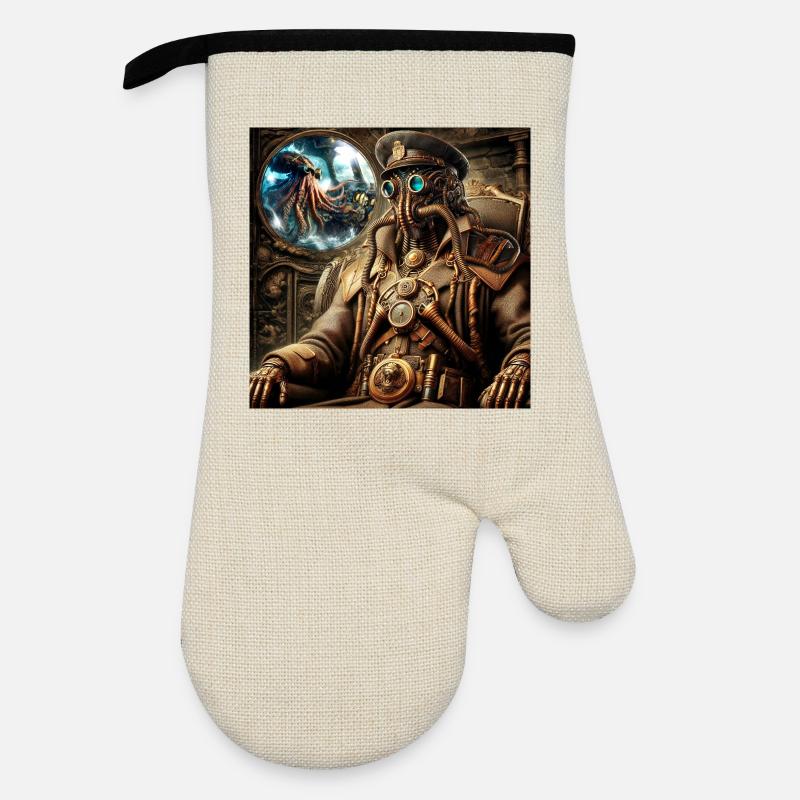 Captain Nemo Steampunk - Oven glove with rubber coating - linen/black