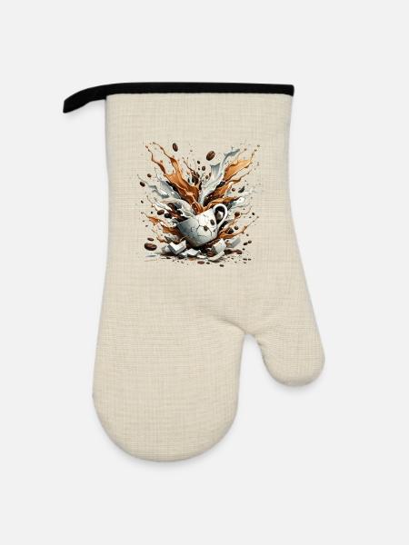 Explodierter Kaffee - 100 % Koffein - Ofenhandschuh mit Gummibeschichtung - Leinen/Schwarz
