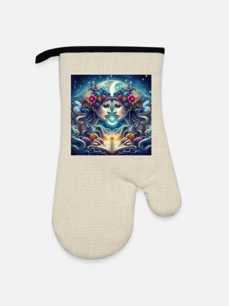 ZWILLINGE -\ Tierkreiszeichen - Ofenhandschuh mit Gummibeschichtung - Leinen/Schwarz