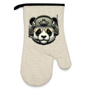 Panda Military Army Design - Oven glove with rubber coating - linen/black  - Front