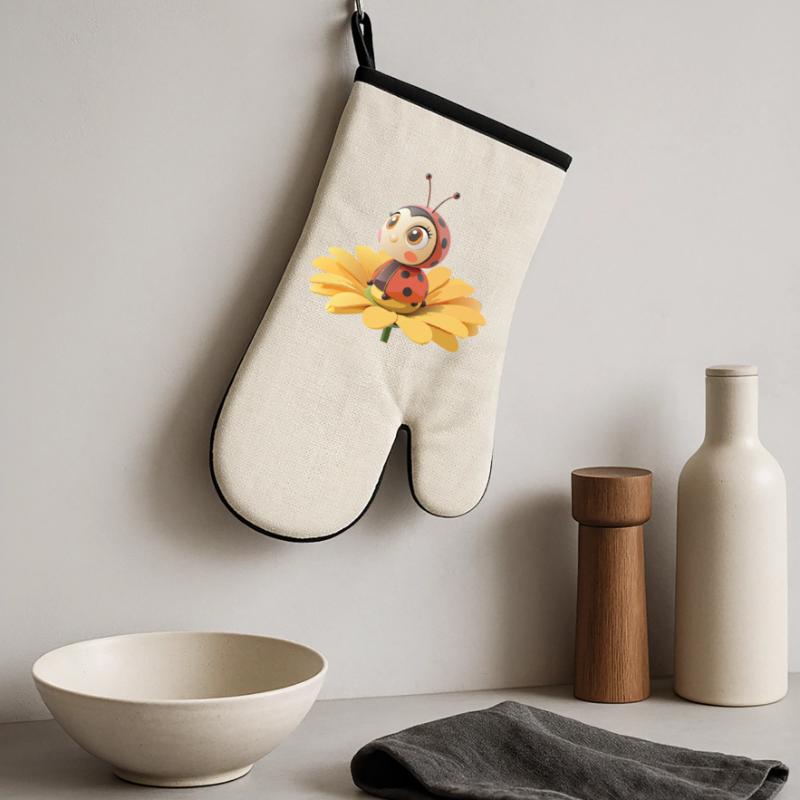 Cute ladybug on a flower Oven glove with rubber coating