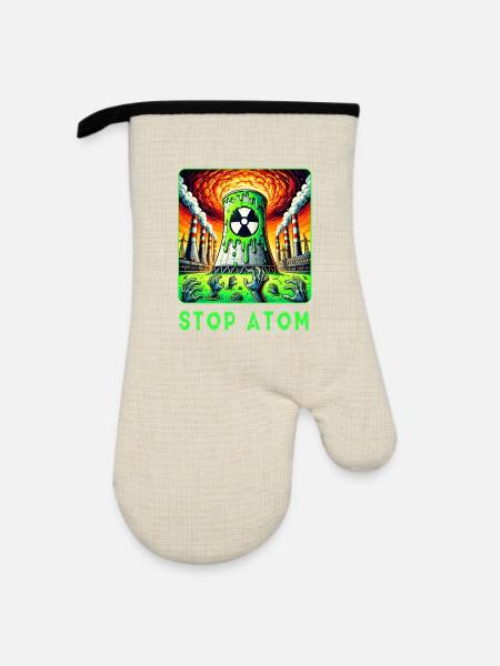 Stop Atom – Radioaktiver - Ofenhandschuh mit Gummibeschichtung - Leinen/Schwarz