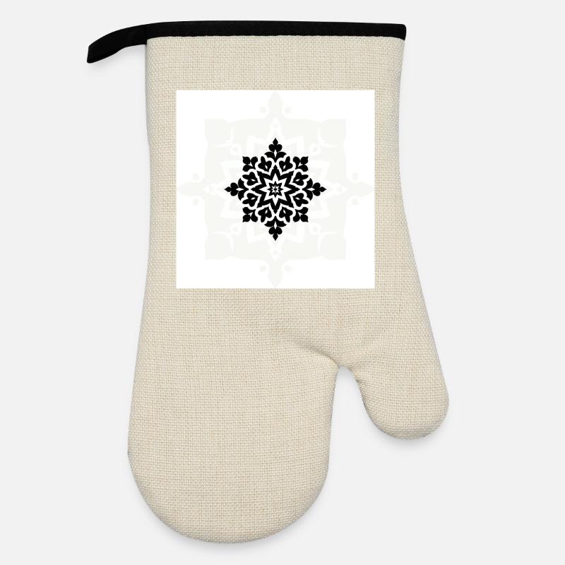 Intricate Black and White Mandala Pattern - Oven glove with rubber coating - linen/black 