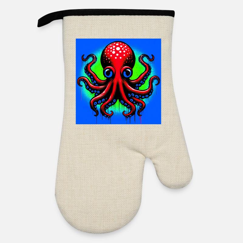 Octopus - Oven glove with rubber coating - linen/black 