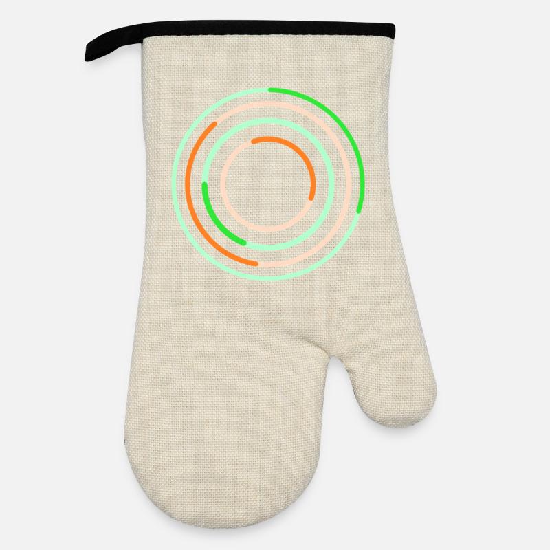 Abstract Circular Line Art Design - Oven glove with rubber coating - linen/black
