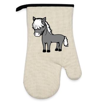 Pferd Bob Haare Frisur Pony Fohlen Niedlich Comic - Ofenhandschuh mit Gummibeschichtung - Leinen/Schwarz  - Vorne