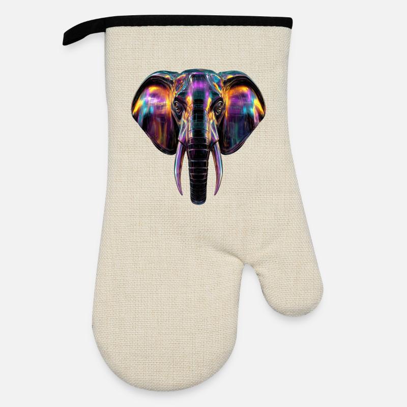 Elephant art in neon light design - Oven glove with rubber coating - linen/black 
