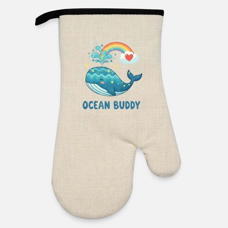 Wunderlicher Ozeanwal mit Regenbogenherz - Ofenhandschuh mit Gummibeschichtung - Leinen/Schwarz 