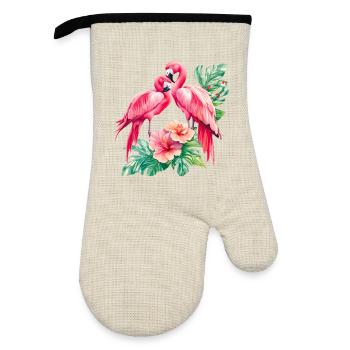 Flamingo Love Duet in the Tropical Forest - Oven glove with rubber coating - linen/black  - Front