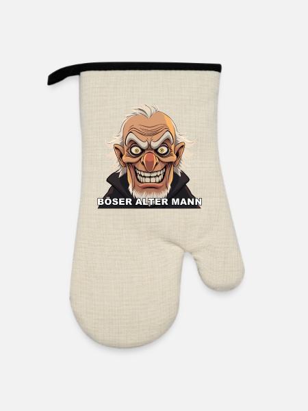 Böser Alter Mann Karikatur - Ofenhandschuh mit Gummibeschichtung - Leinen/Schwarz