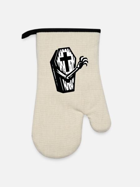 Grabstein Kreuzhand - Ofenhandschuh mit Gummibeschichtung - Leinen/Schwarz