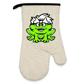 grenouille femme joli crapaud drôle fille féminine - Gant de cuisine avec revêtement en caoutchouc - lin/noir  - Devant