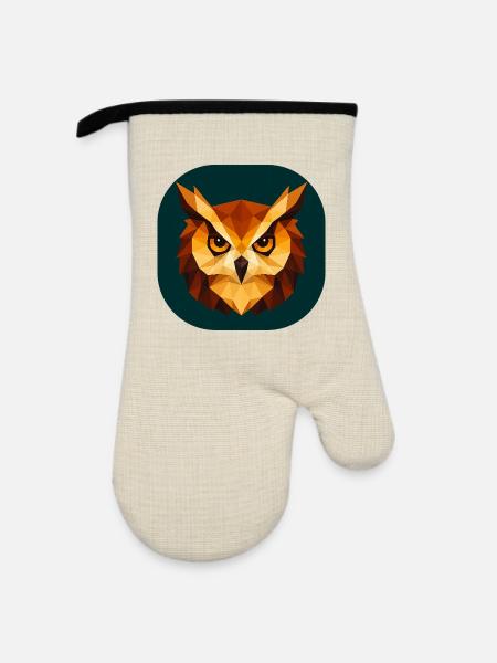 Geometrische Eulenkopf Polygonkunst - Ofenhandschuh mit Gummibeschichtung - Leinen/Schwarz