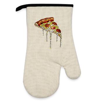 Pizza Mosaic: Artistic Stained Glass Design - Oven glove with rubber coating - linen/black  - Front