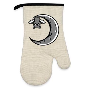 Mignon Chauve-souris croissant de lune suspendu Nuit d’Halloween - Gant de cuisine avec revêtement en caoutchouc - lin/noir  - Devant
