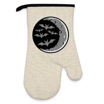 Beaucoup de chauves-souris silhouette fraîche croissant de lune nuit - Gant de cuisine avec revêtement en caoutchouc - lin/noir  - Devant