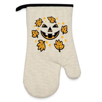 Pumpkin Face Autumn Leaves Stars Creepy Smile - Oven glove with rubber coating - linen/black  - Front